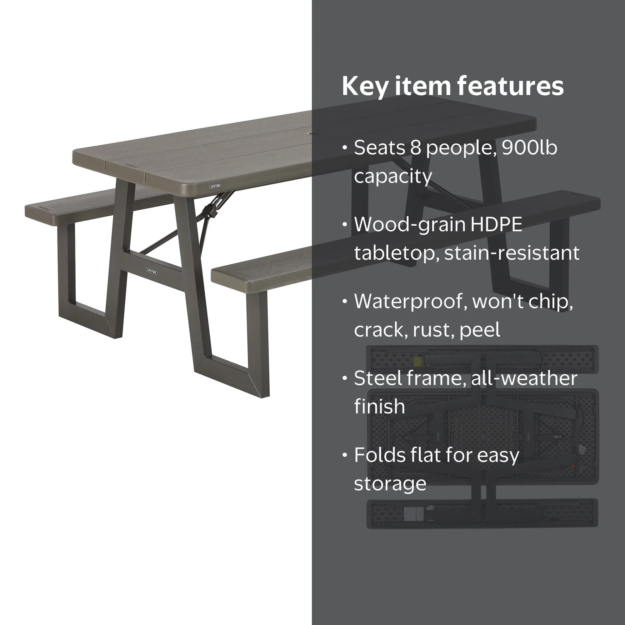 Lifetime 6-Foot W-Frame Polyethylene Folding Picnic Table, 60233