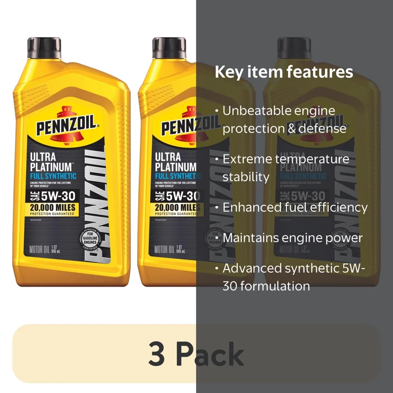 3 pack) Pennzoil Ultra Platinum Full Synthetic 5W-30 Motor Oil, 1