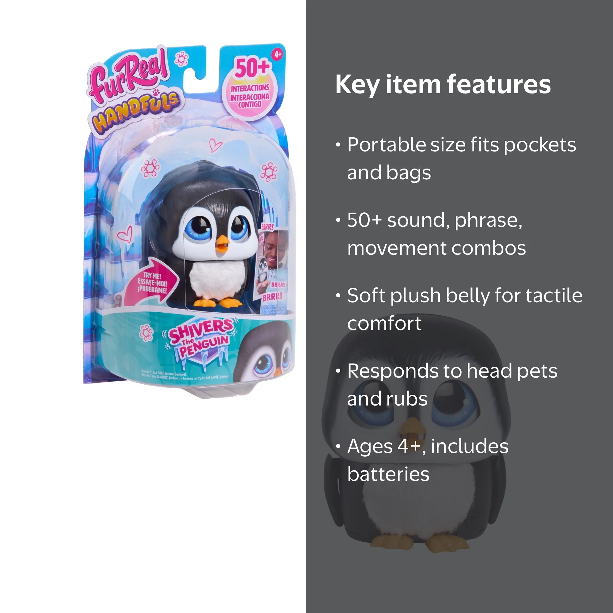 FurReal, Interactive Plush Toy, Handfuls Shivers the Penguin, 3.5