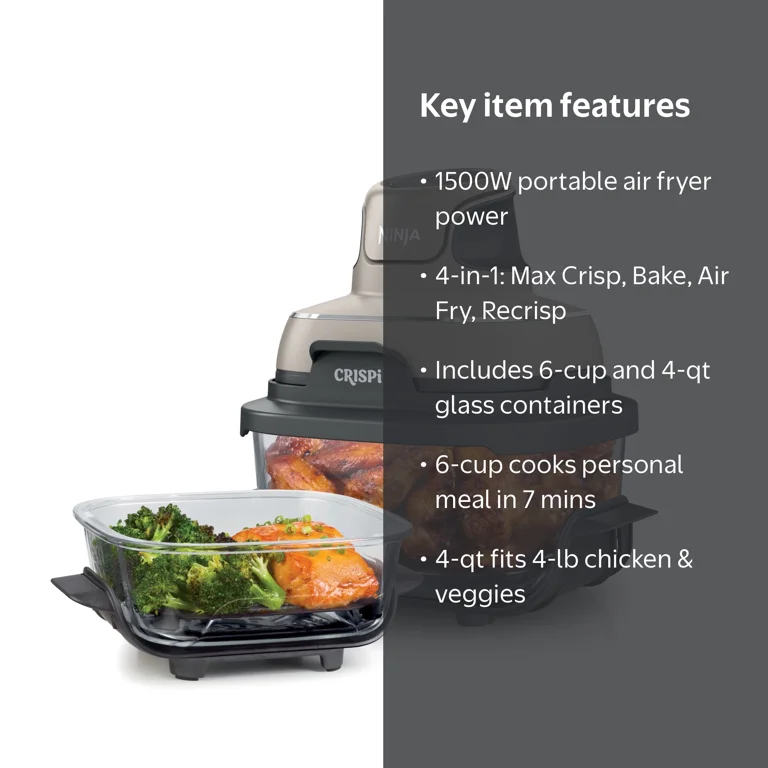 Ninja, Crispi 4-in-1 Glass Air Fryer, FN101ST, 4-Qt & 6-Cup