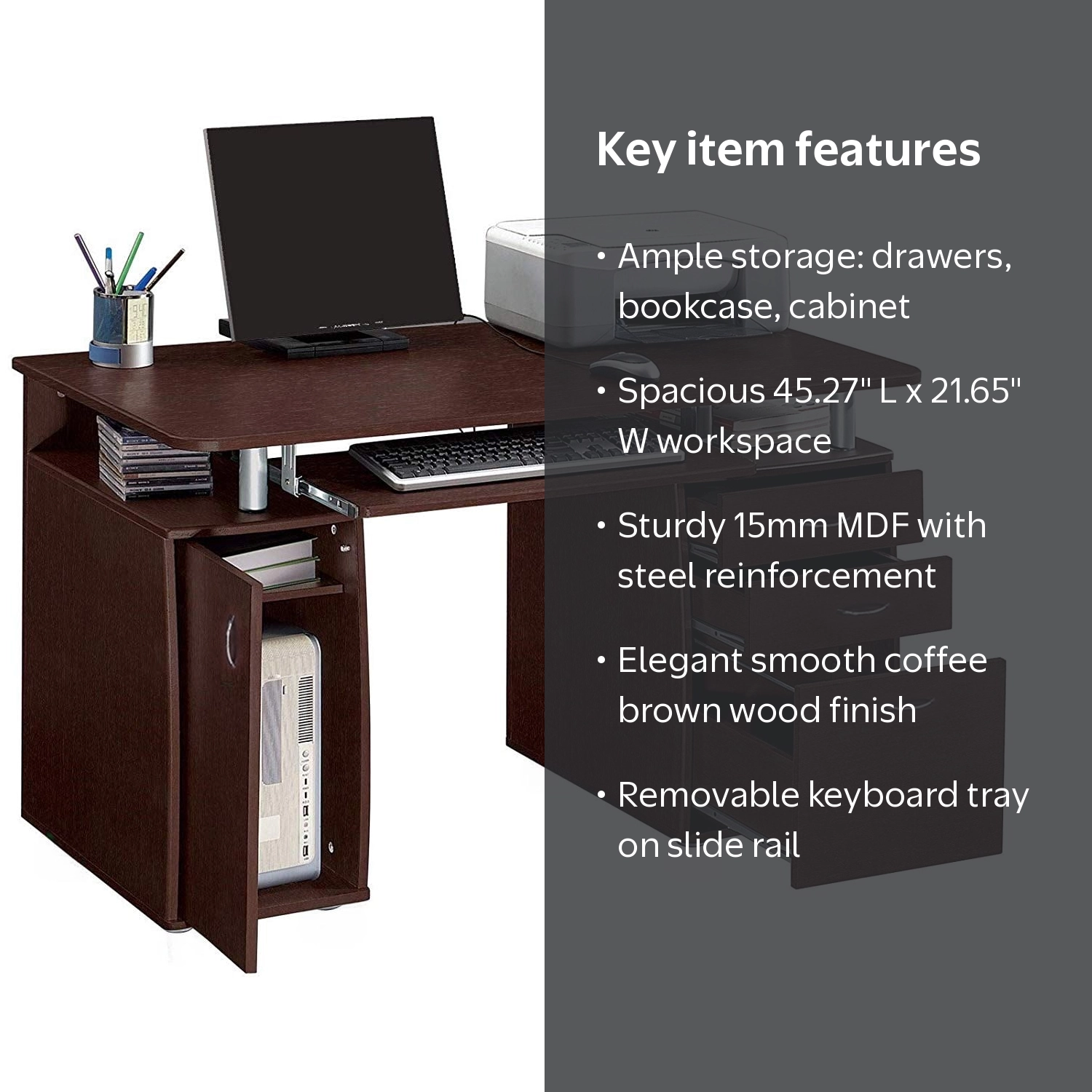 Ktaxon Brown Computer Desk, Home Office Study Table, 3 Drawers