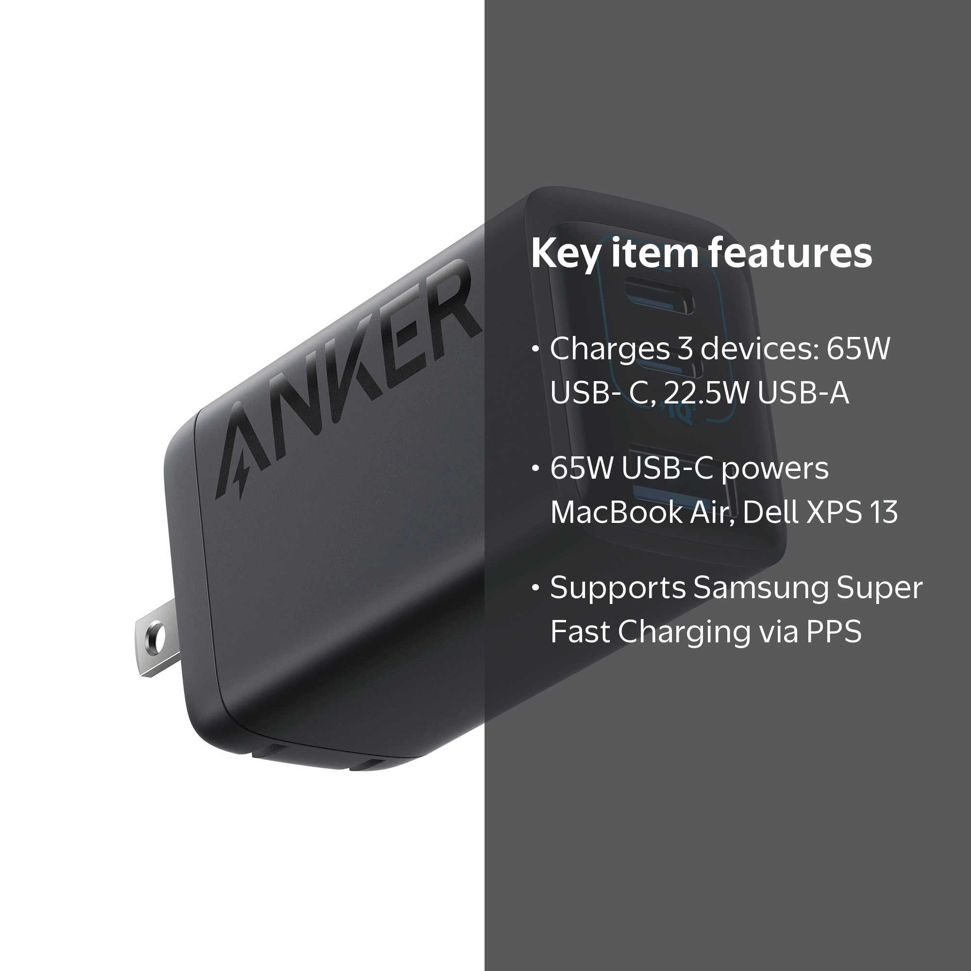 Anker PowerPort III 3-Port 65W Wall Charger, PPS Fast Compact