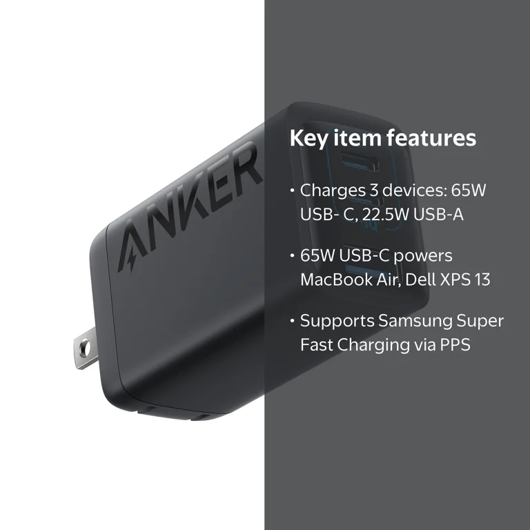 Anker PowerPort III 3-Port 65W Wall Charger, PPS Fast Compact