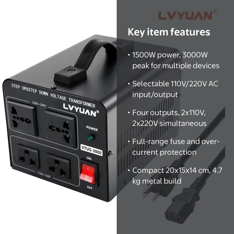 LVYUAN 3000W Step Up/Down Voltage Transformer, 110V to 220V