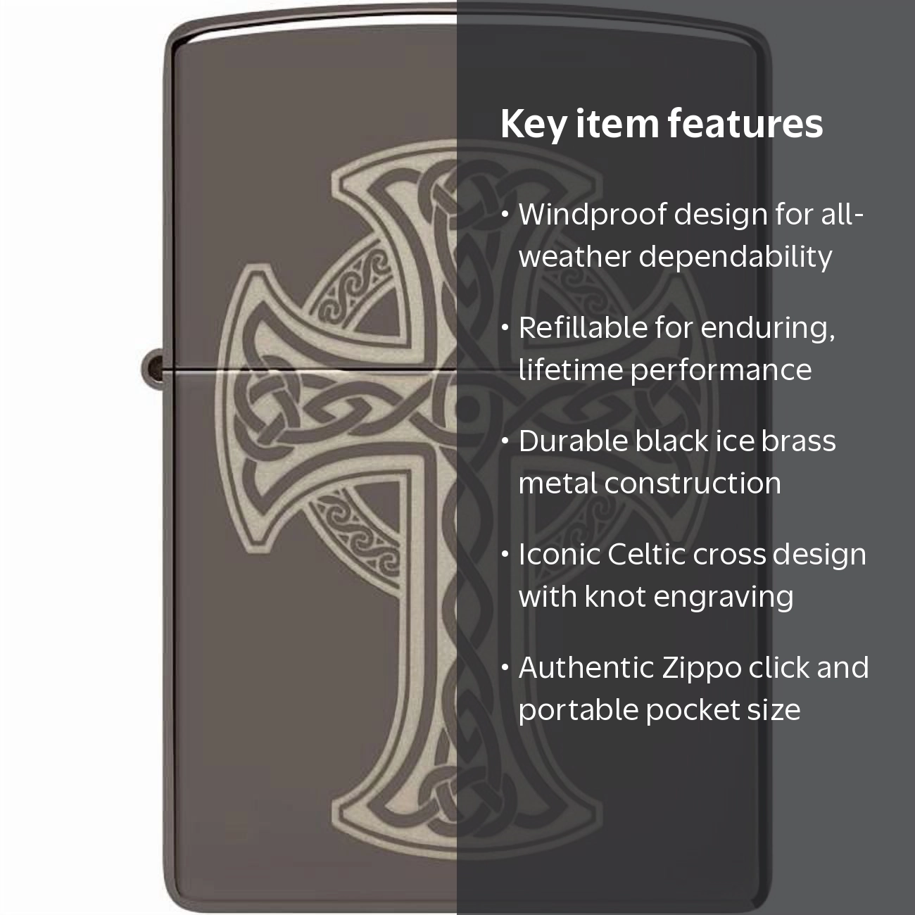 Zippo 48614 Black Ice Celtic Cross Design Windproof Pocket Lighter