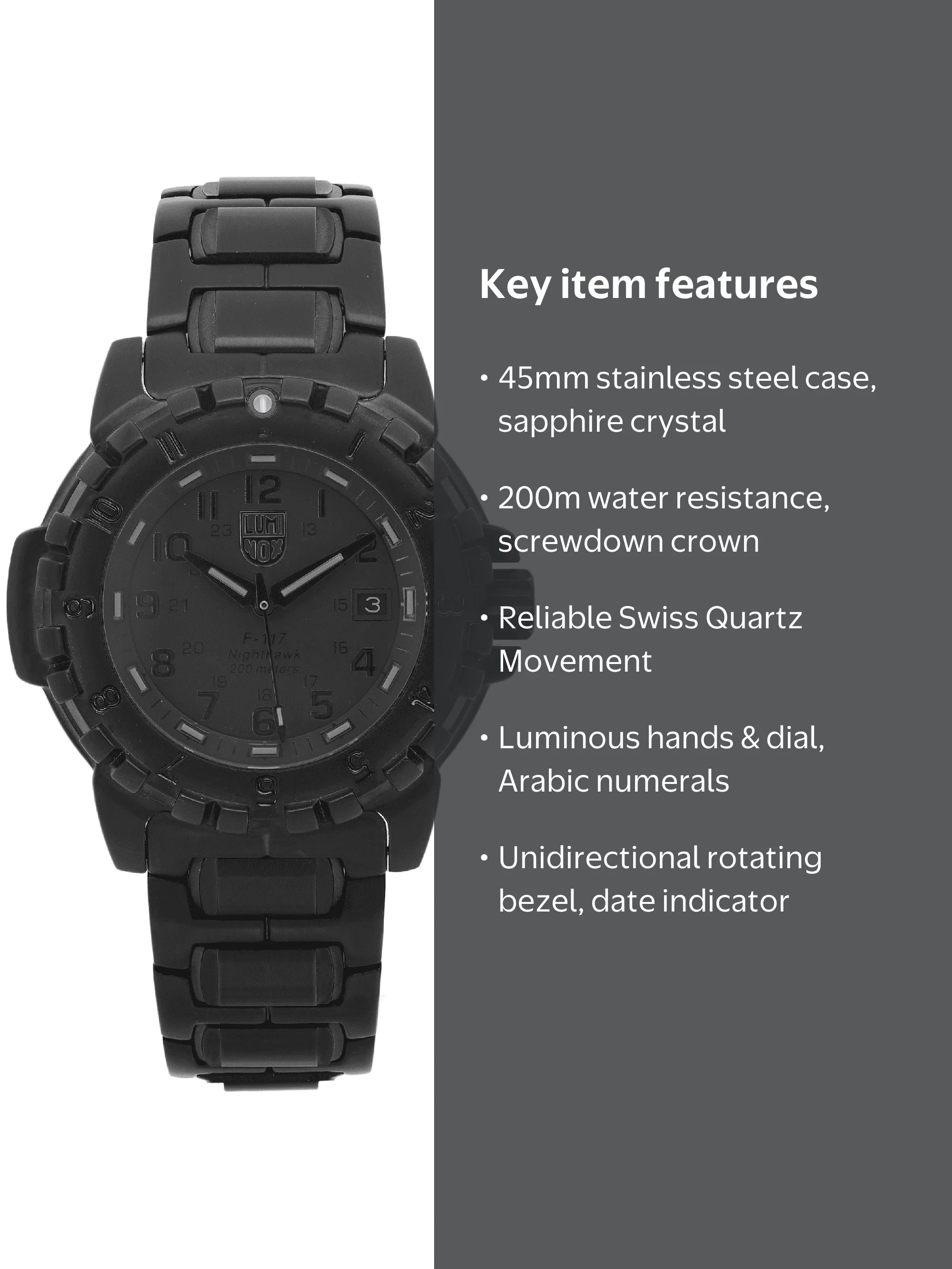 Luminox F-117 Nighthawk 45mm Steel Black Dial Quartz Mens Watch XA