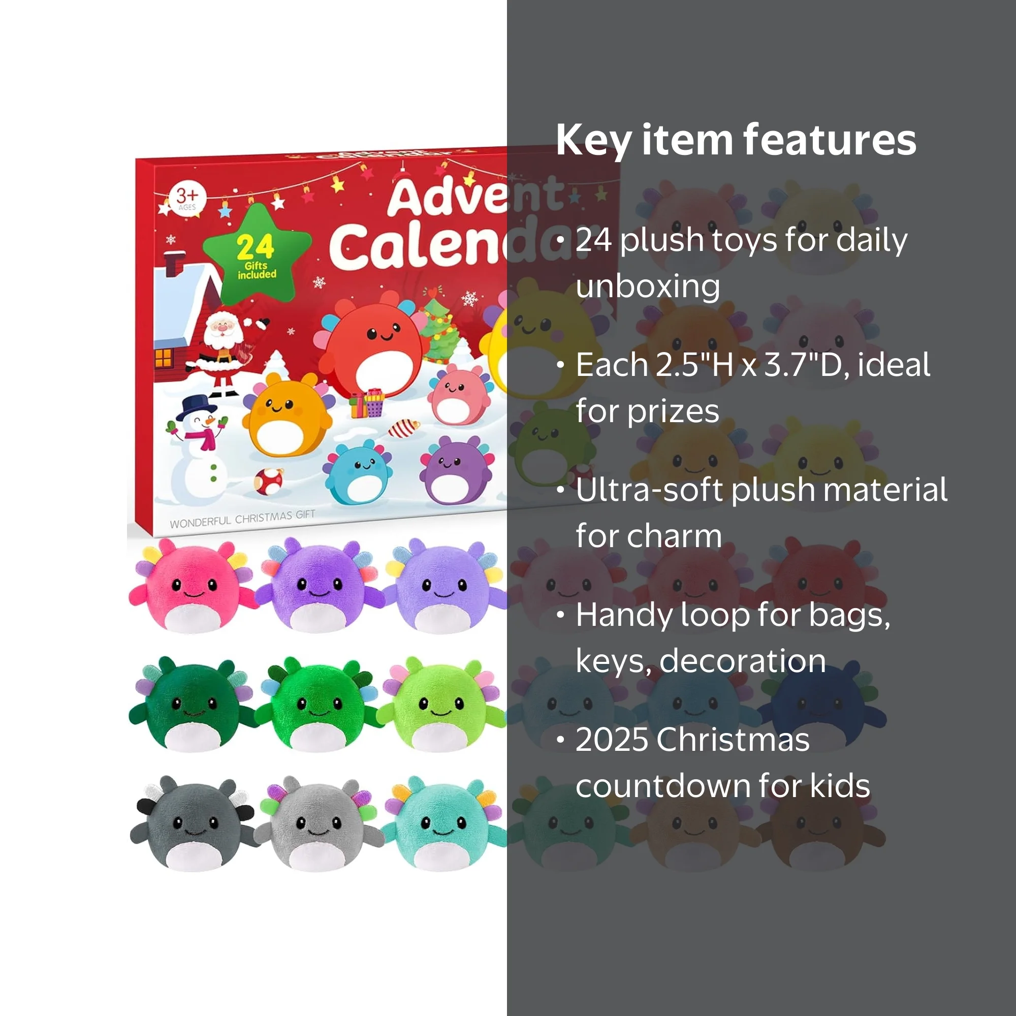 Advent Calendar with 24 Mini Axolotl Plush Toys - Christmas