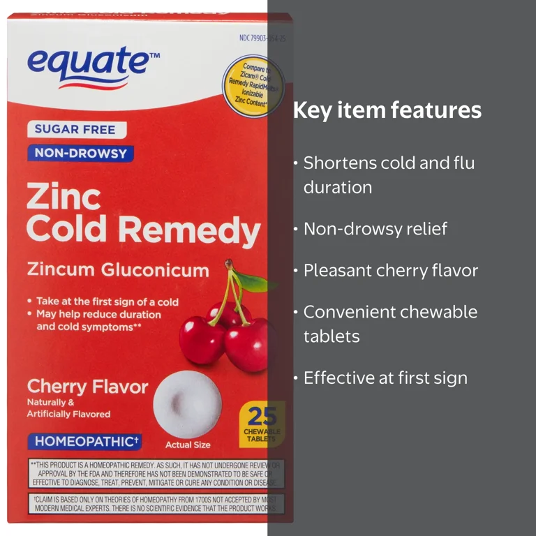 Equate Non-Drowsy Zinc Cold Remedy Chewable Tablets, Cherry Flavor