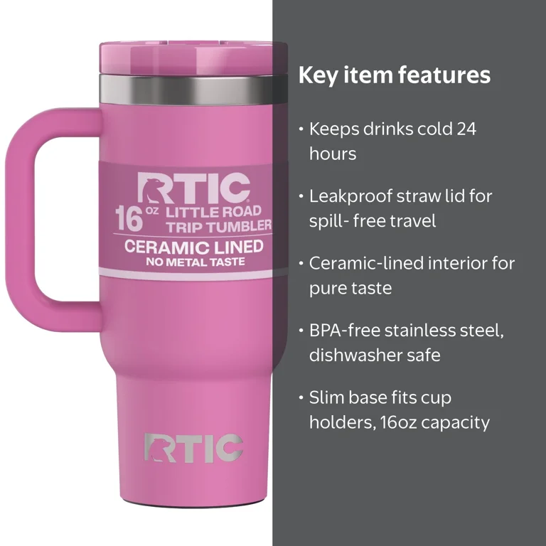 RTIC 16 oz Ceramic Lined Road Trip Tumbler with Handle and Leak