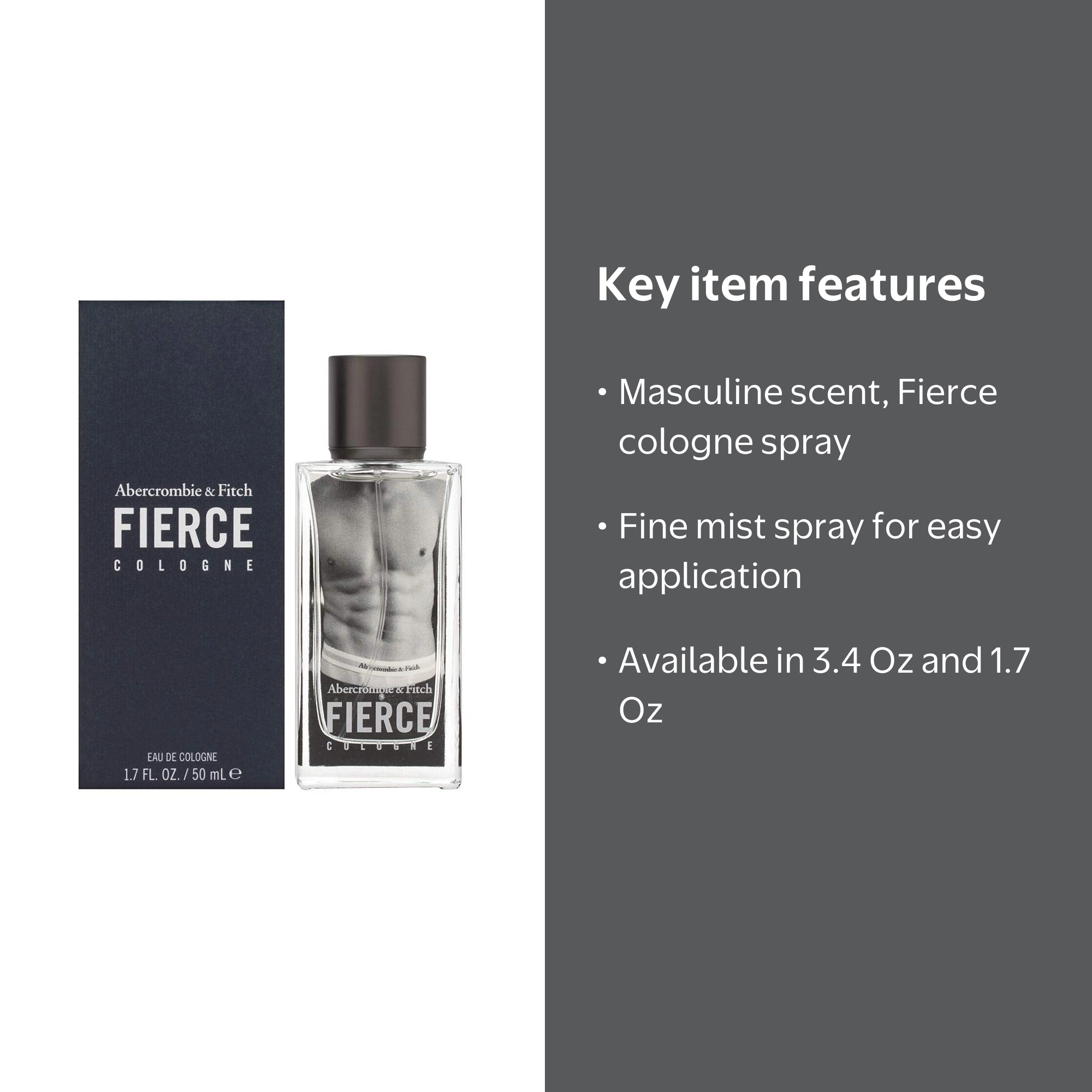 Abercrombie & Fitch, Eau de Cologne Spray, Fierce, 3.4 Oz, for Men