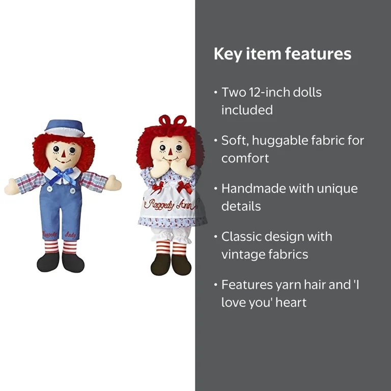 Aurora's Soft Bundle of 2 Dolls - 12'' Raggedy Ann & Raggedy Andy