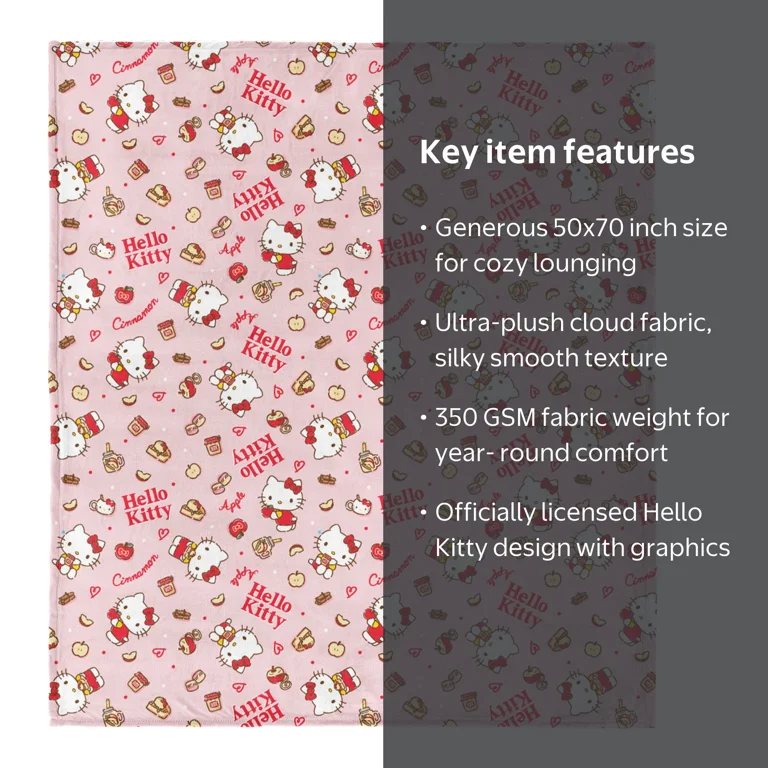 Hello Kitty More Apples Please Cloud Throw for Kids, 50x70 inches