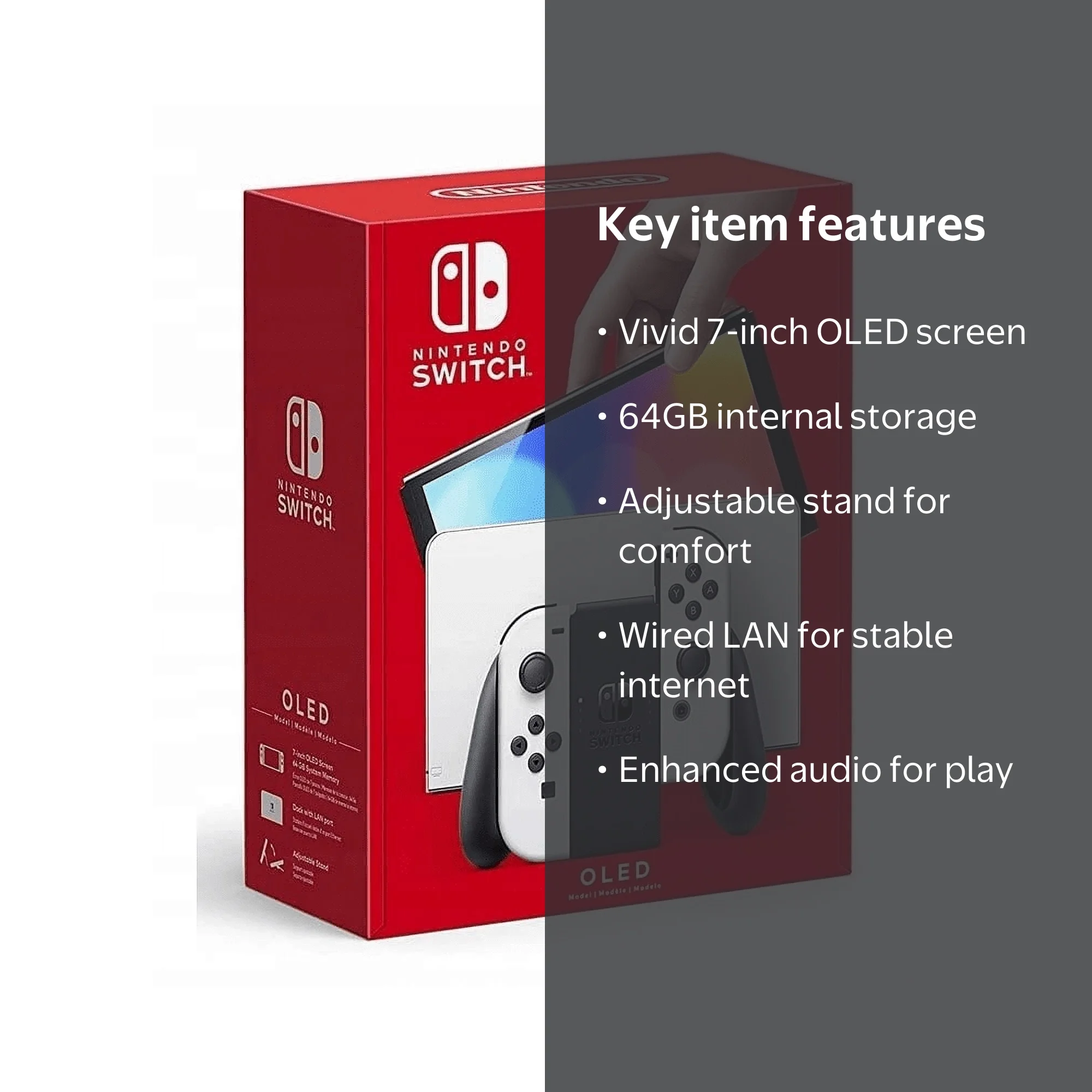 Nintendo Switch OLED Model, White Joy-Con, 7-Inch OLED Screen