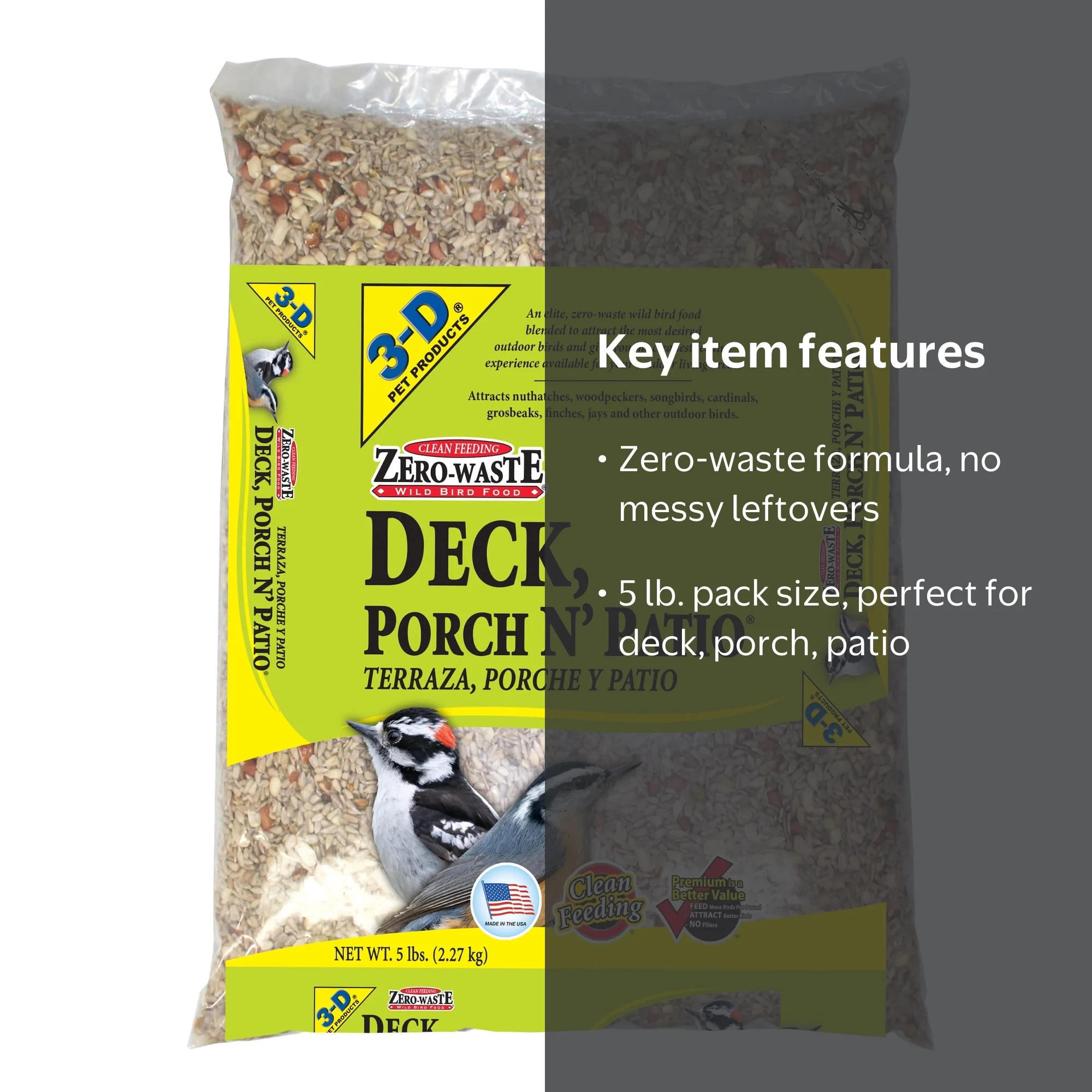 3-D Pet Products Wild Bird Food Deck, Porch & Patio Blend, 5 lb