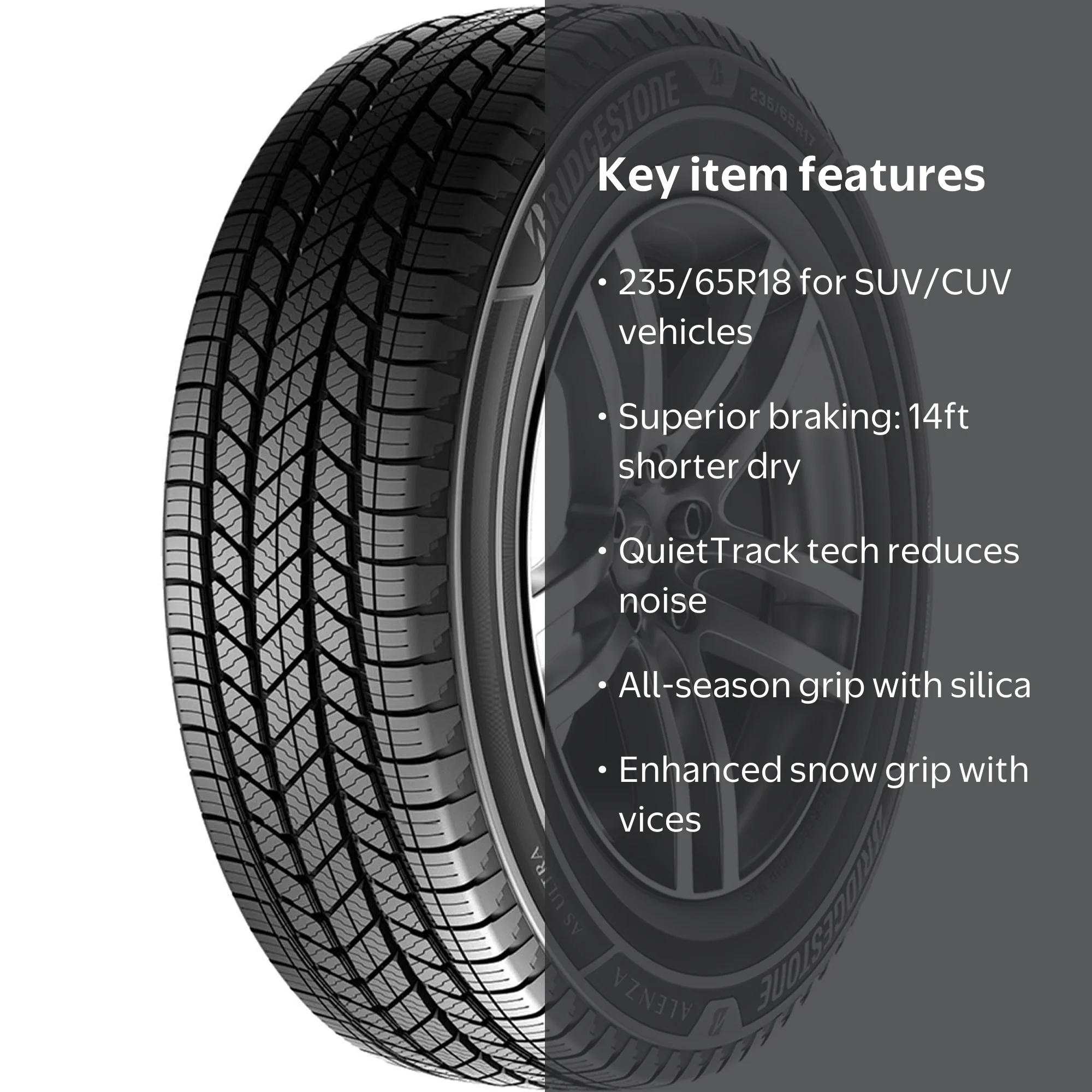 Bridgestone, SUV Crossover Tire, 235/65R18 106V Ultra All Season