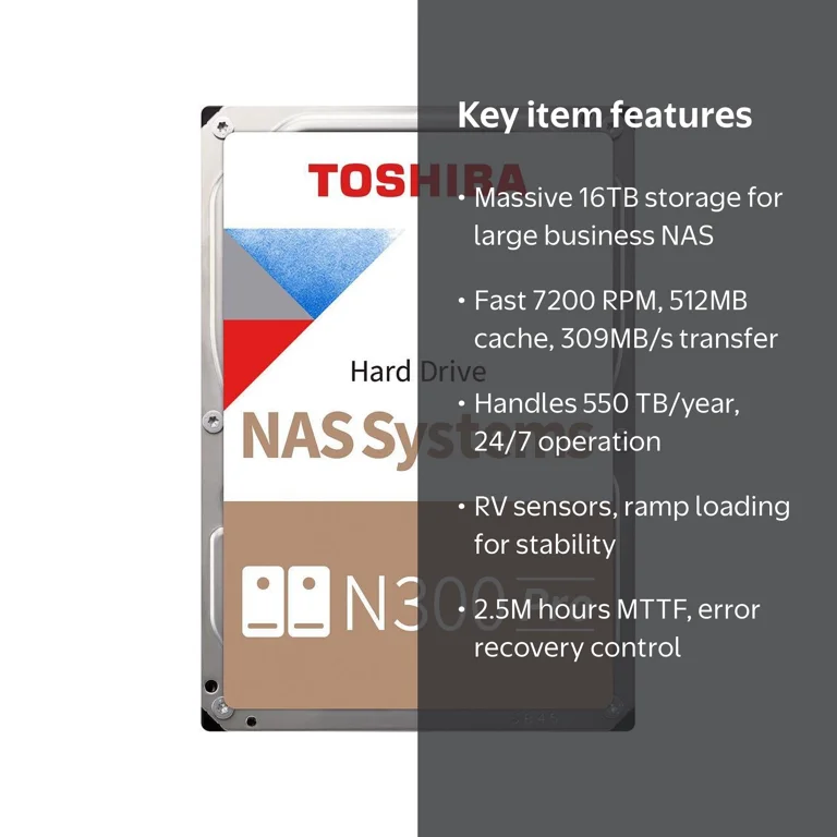Toshiba N300 PRO 16TB Large-Sized Business NAS (up to 24 bays) 3.5