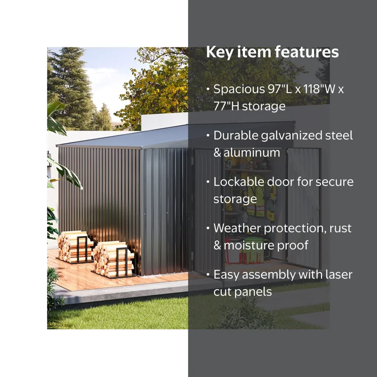 YODOLLA, Outdoor Metal Storage Shed, 8' x 10', Gray - Walmart.com