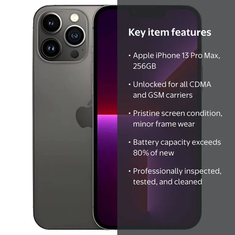 Apple Restored iPhone 13 Pro Max, Carrier Unlocked, 256GB