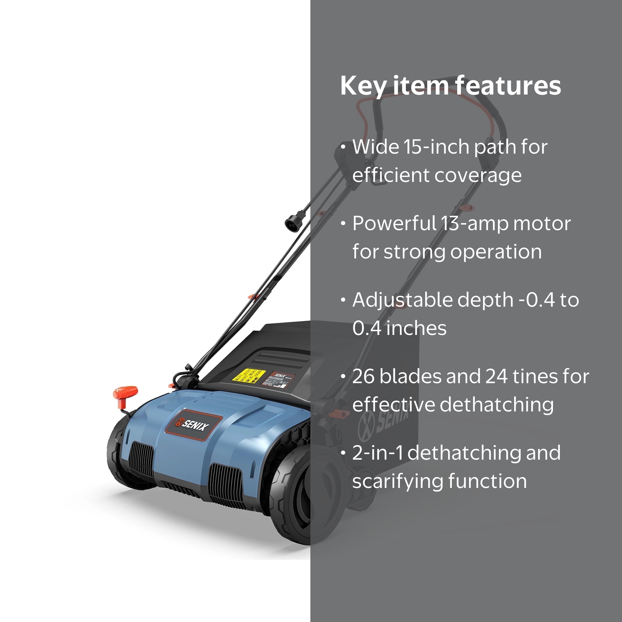 Senix, Corded Dethatcher/Scarifier, SCE13-M, 15