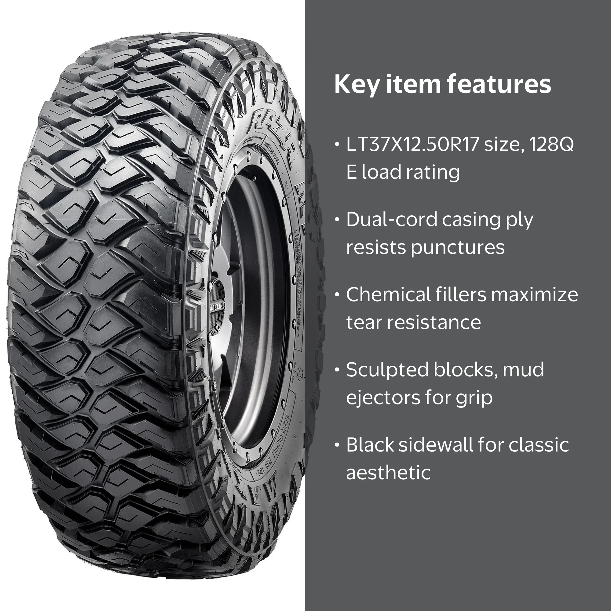 Maxxis Razr MT-772 Mud Terrain Tire, LT37X12.50R17 128Q E, for