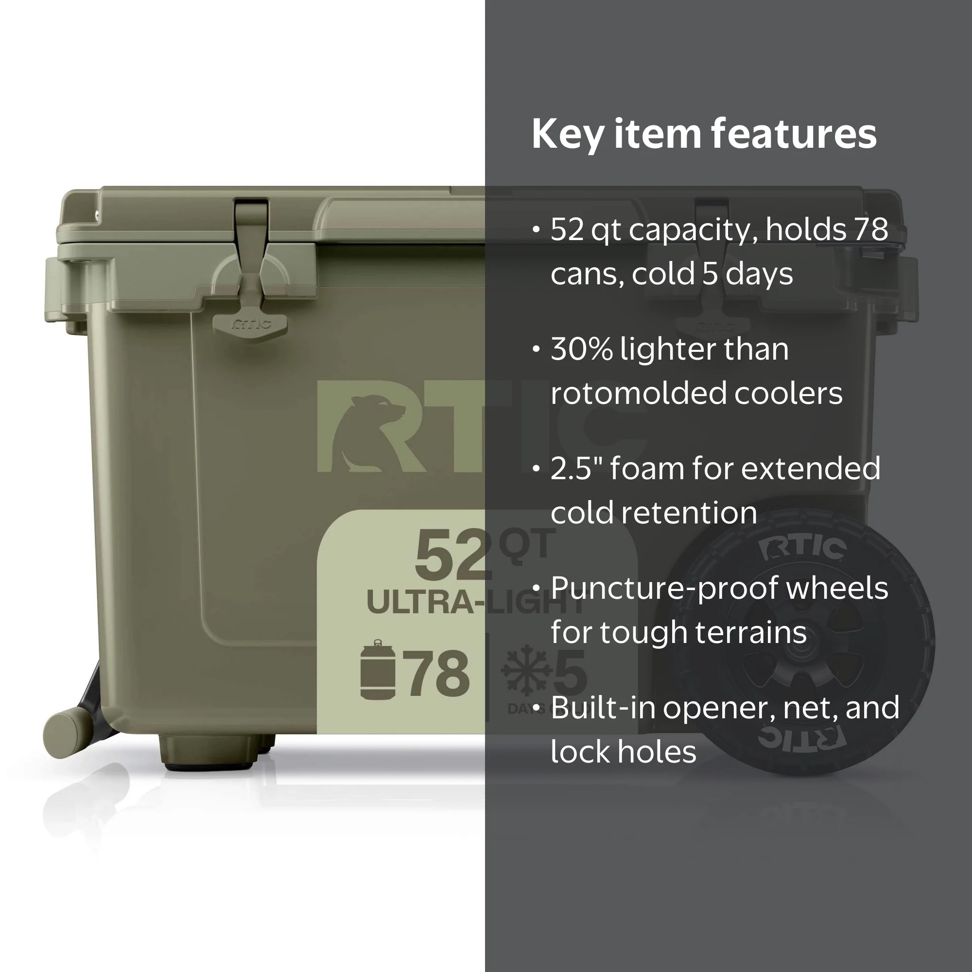RTIC 52 Qt 76-Can Ultra-Light Rolling Cooler, Olive - Walmart.com