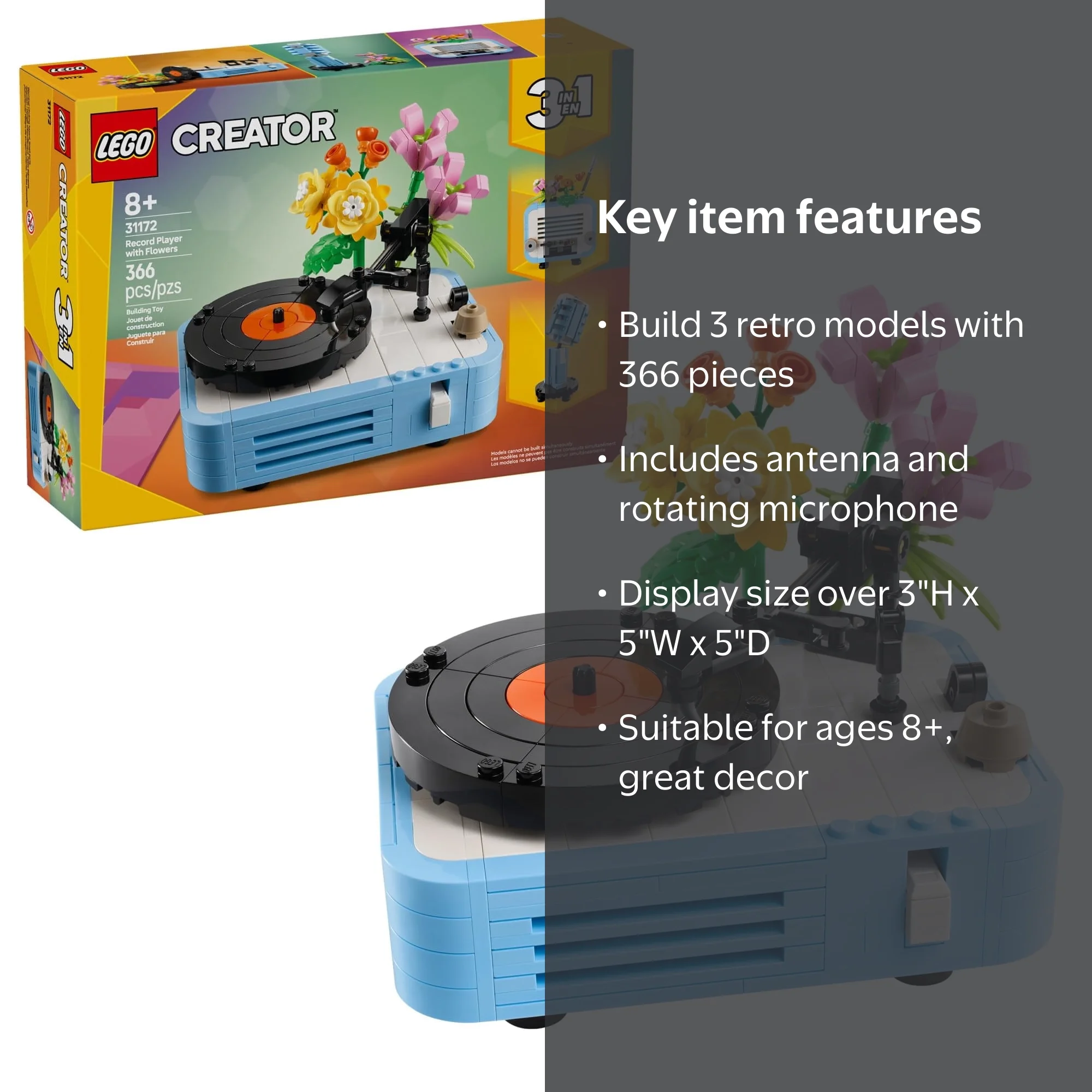 LEGO Creator 3 in 1 Record Player with Flowers, 31172, Building