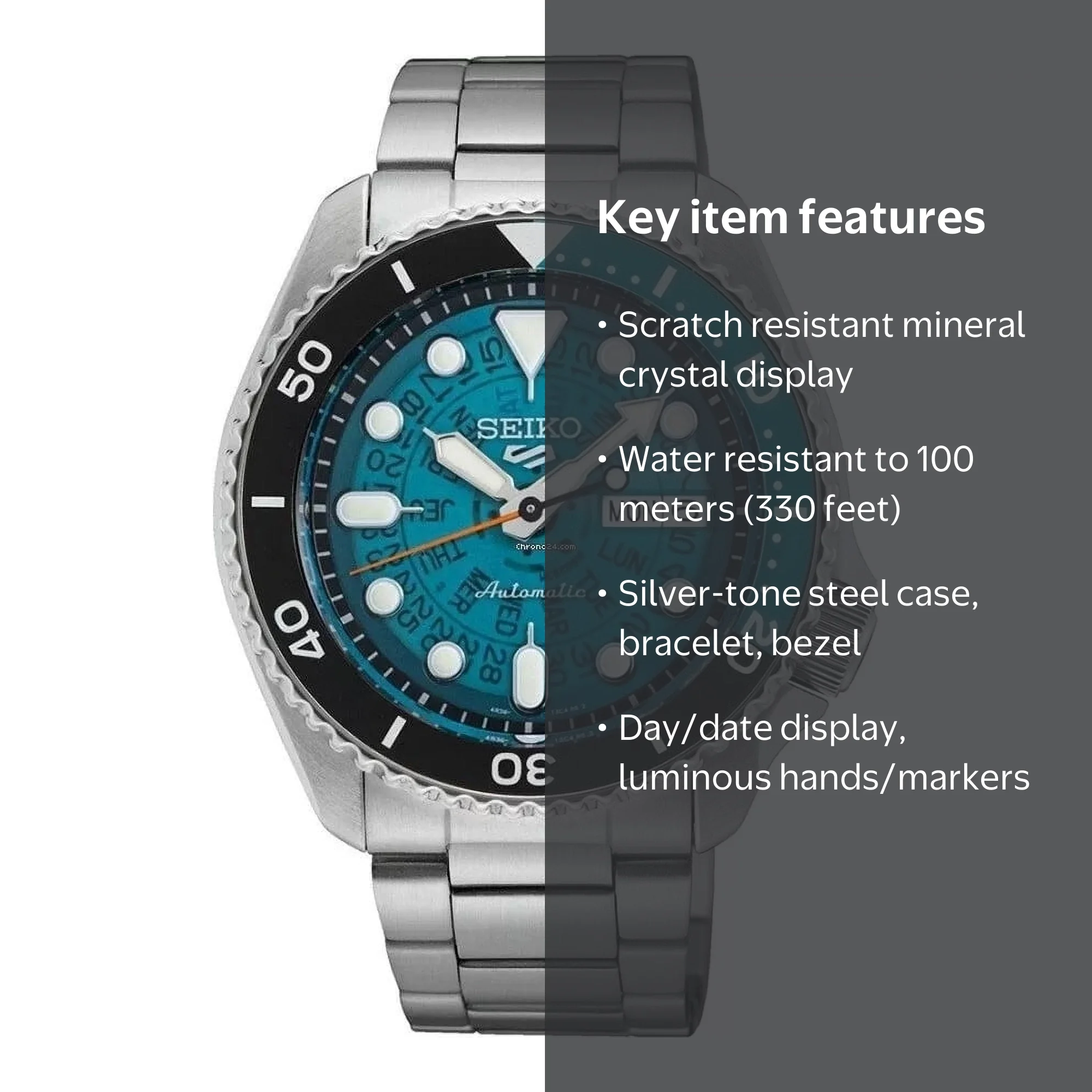 Seiko 5 Sports SRPJ45 Divers Automatic Teal Dial Men's Watch