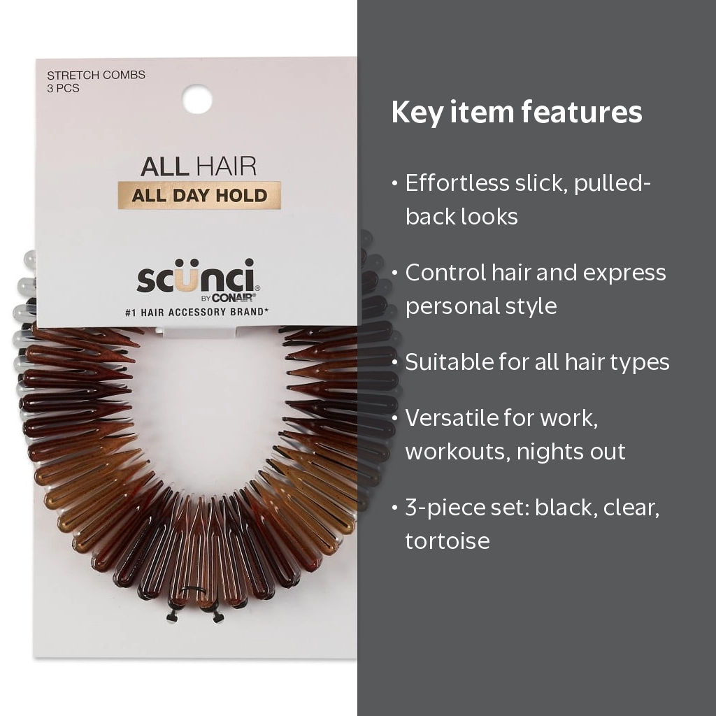 scunci, Hair Comb Headbands, Black, Tortoise Shell, Clear  display picture 1