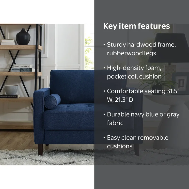 Lifestyle Solutions Lorelei Oversized Chair, Navy Blue Fabric
