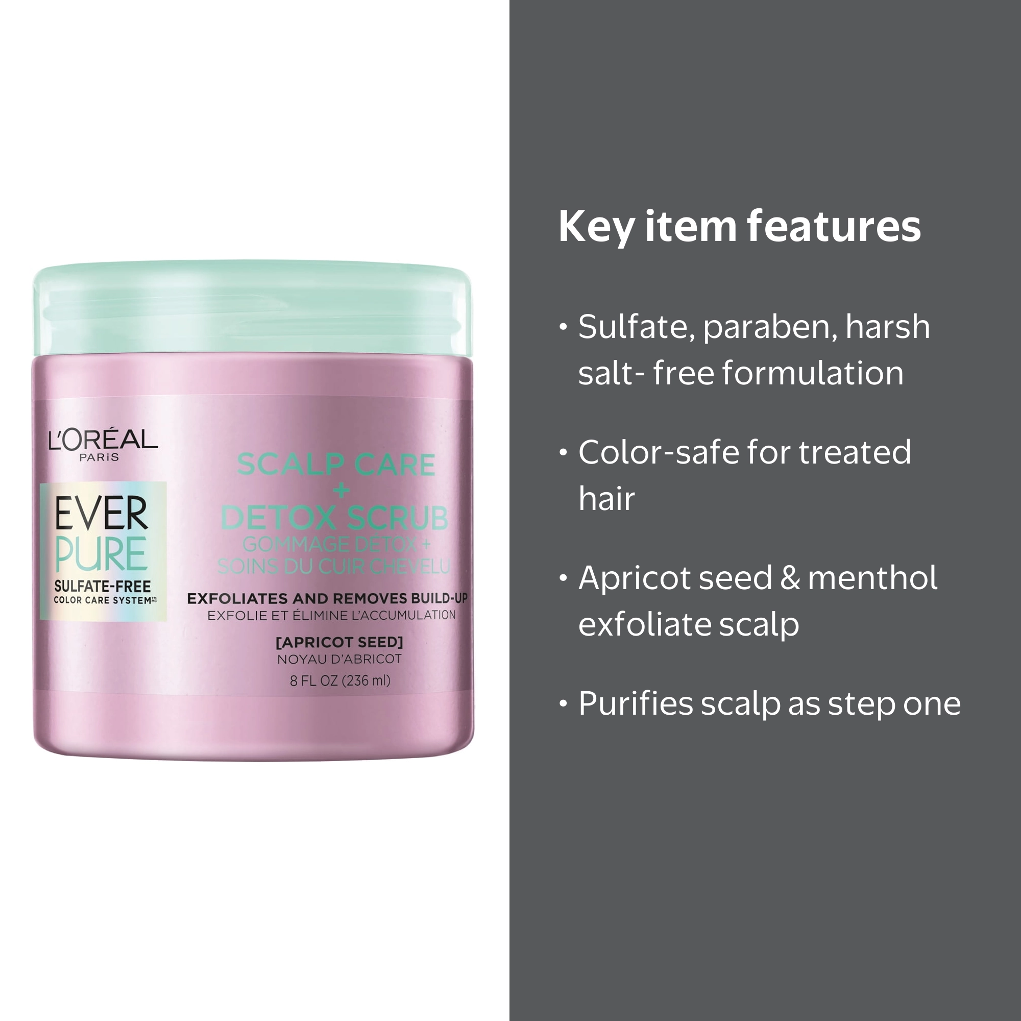L'Oreal Paris EverPure Scalp Care + Detox Scrub, Sulfate Free