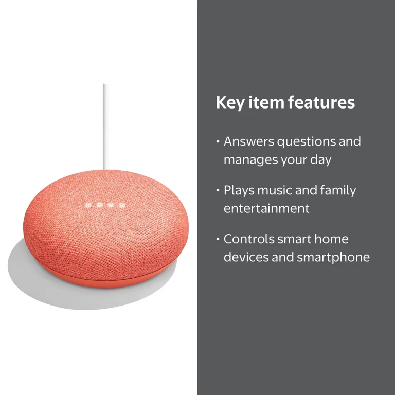 Google Home Mini Coral - Compact Audio Smart Speaker with Google