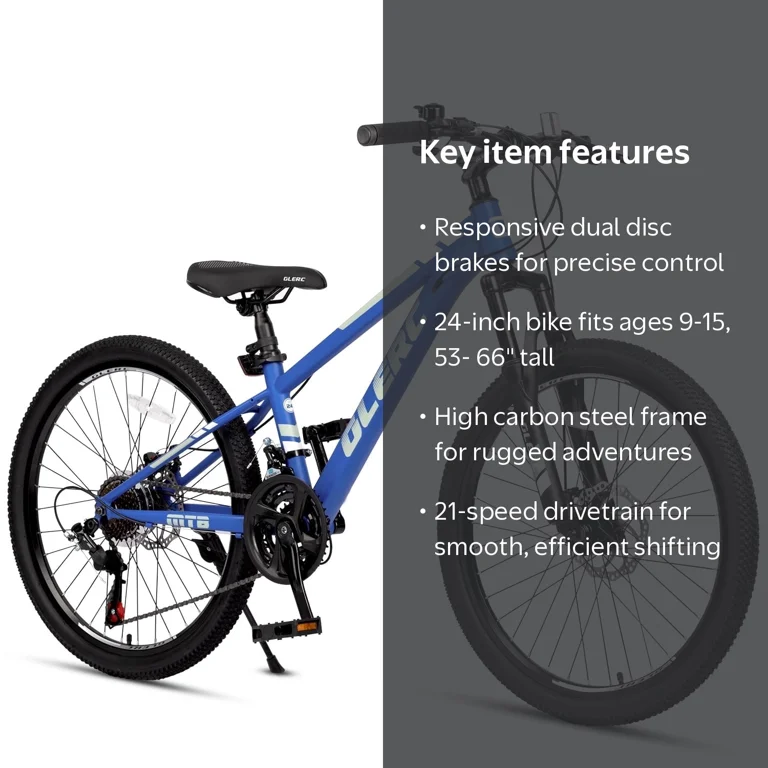 Glerc Skyline Kids Mountain Bike, 24 Inch, 21-Speed, Front