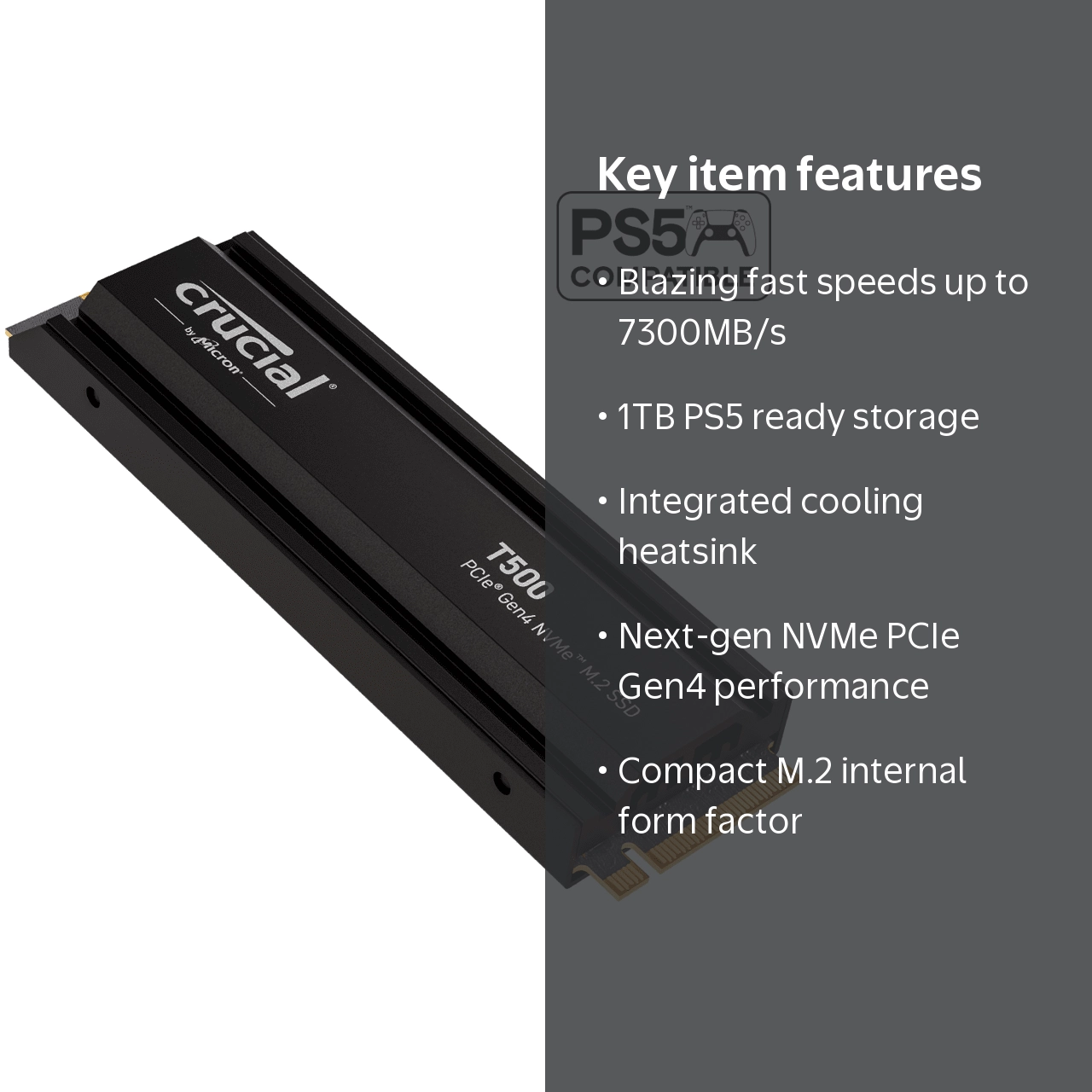 Micron Crucial T500 1TB PCIe Gen4 NVM M.2 SSD, Up to 7300MB s