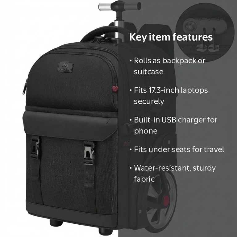 backpack on wheels for 17-inch laptop MATEIN Rolling Bag with Wheels, 17 Inch Extra Large Roller Adults with Anti Theft Lock & USB Charging Port, Water Resistant Wheeled Bag Carry Luggage for Teacher Work or uneven paths make usage difficult Matein Rolling Business Backpack Wheeled