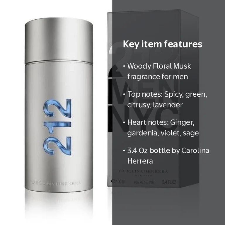 Carolina Herrera, 212 Men NYC, Woody Floral Musk, 3.4 Oz - Walmart.com