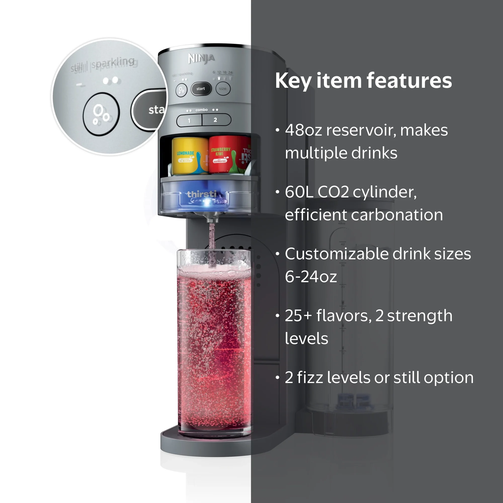 Ninja Thirsti Drink System: Soda Maker, Fizz Control, Variety