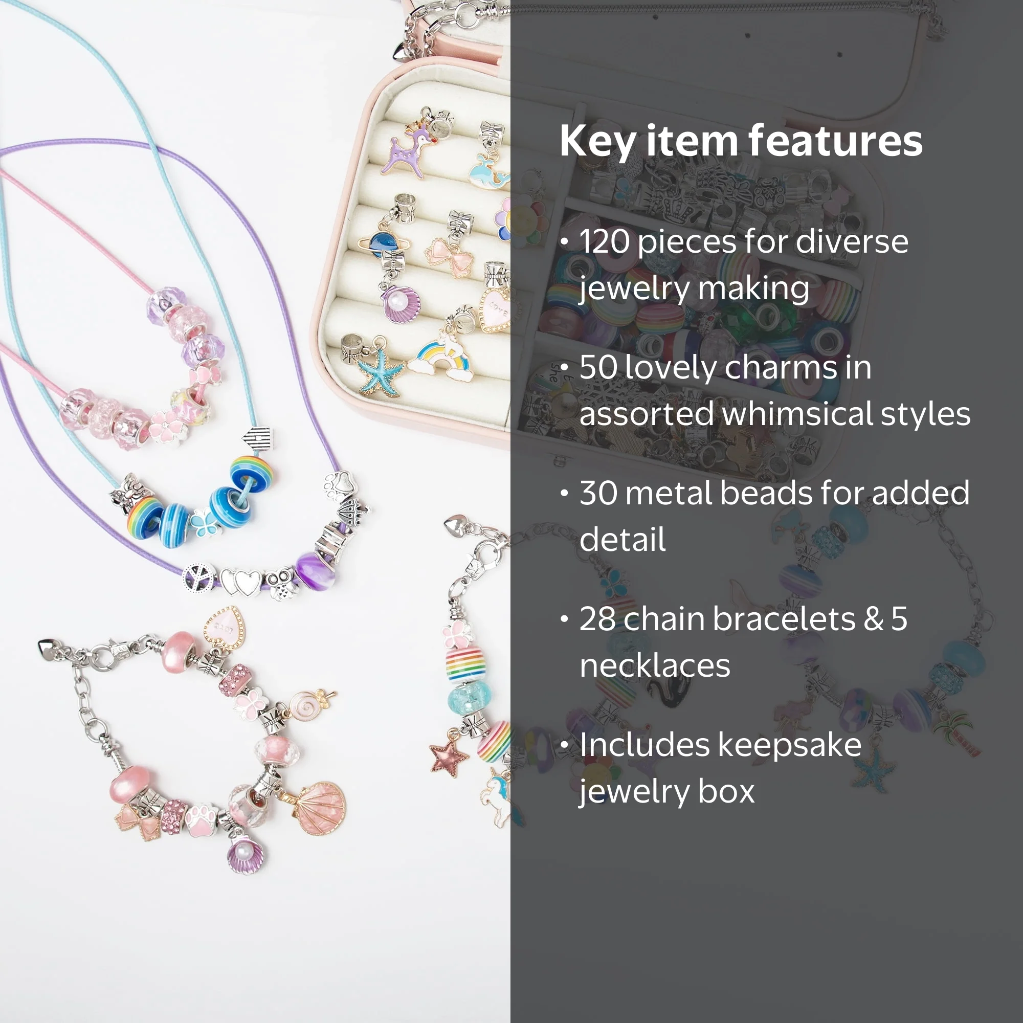 Cousin DIY Charm Bracelet Making Kit with Trinket Box, 120 Pieces