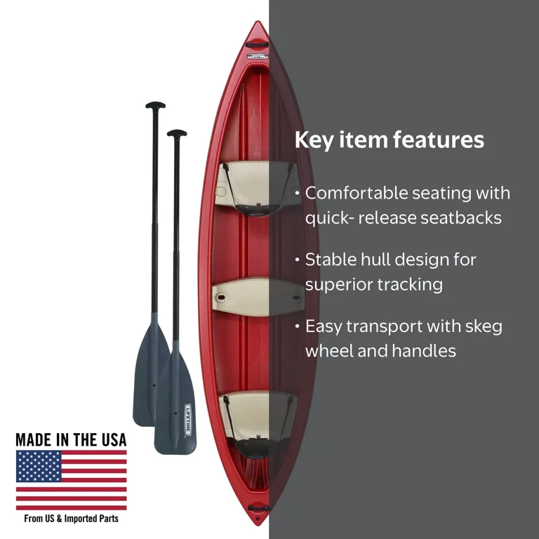 Lifetime, Canoe, 13 ft Kodiak, Molded Seats with Paddles, Skeg