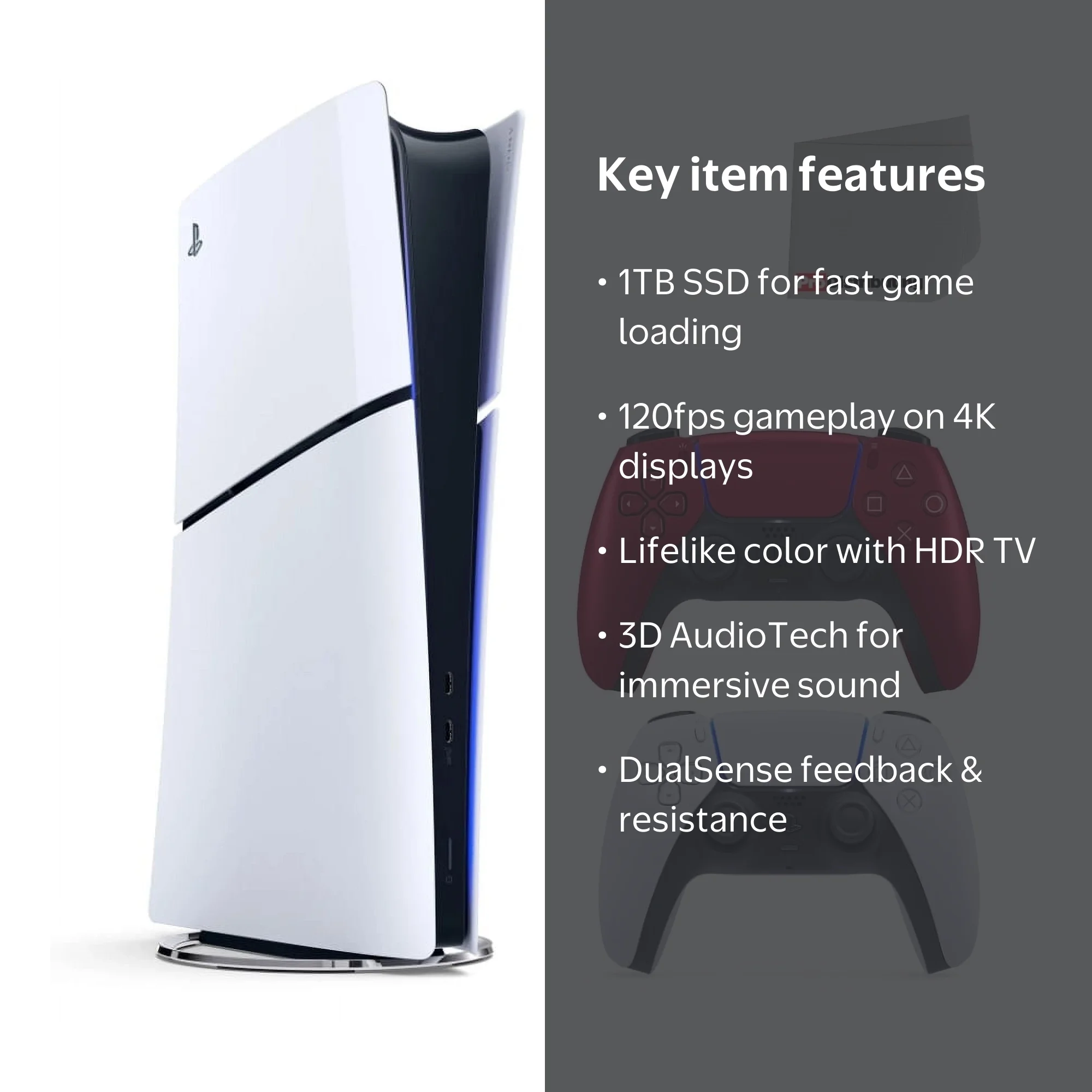 Sony PS5 Slim Digital Console, 1TB SSD, 4K, HDR, 3D Audio, Extra