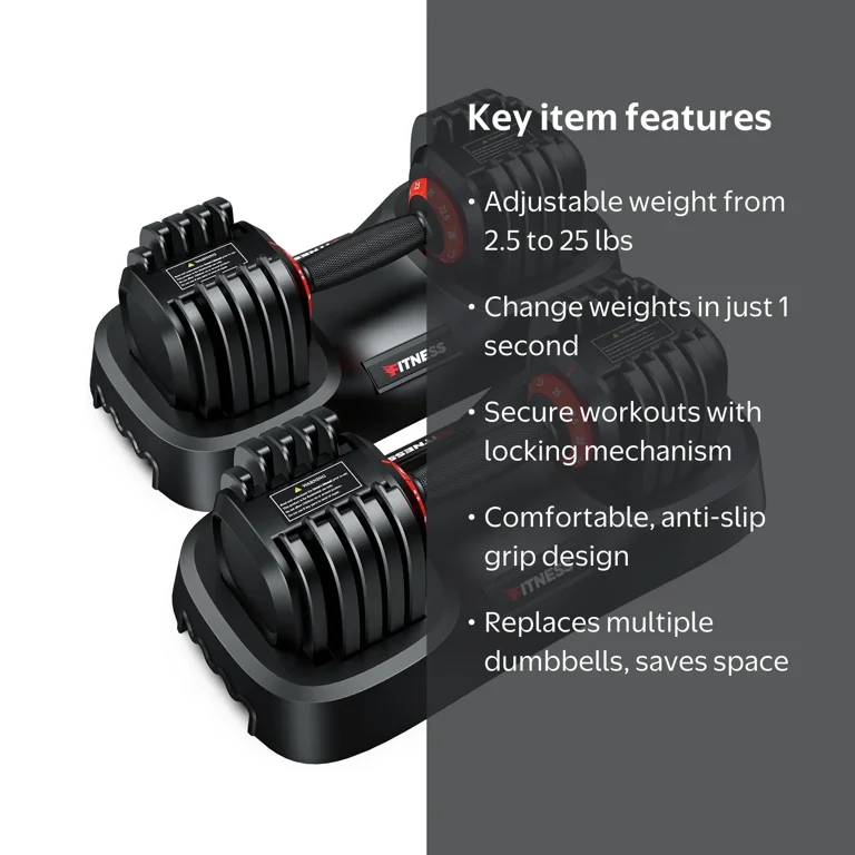 GIKPAL 50LB(25lbs*2) Adjustable Dumbbells Set,10 in 1 Quick-Select