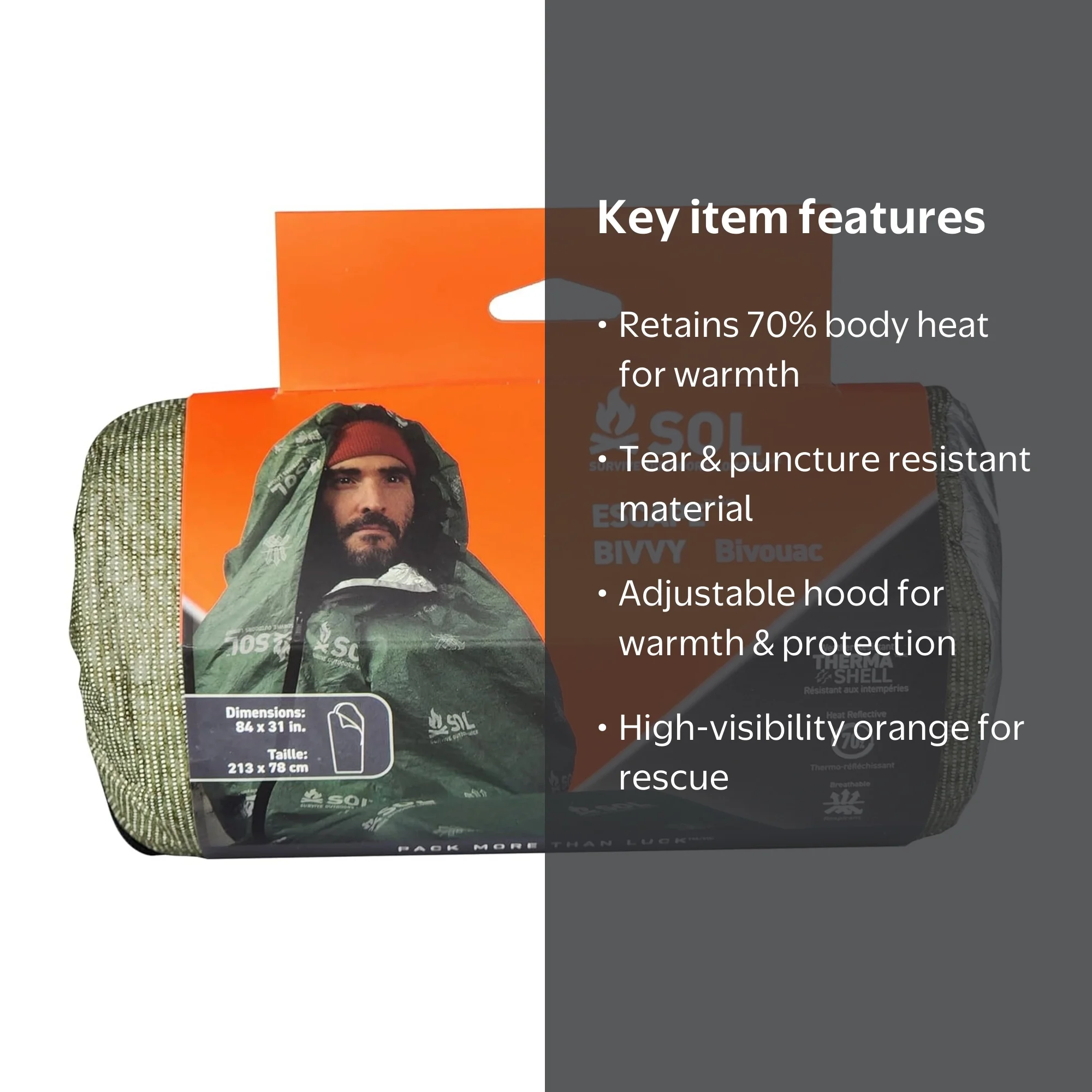 SOL Escape Bivvy with Hood, Body Heat Reflector, Waterproof