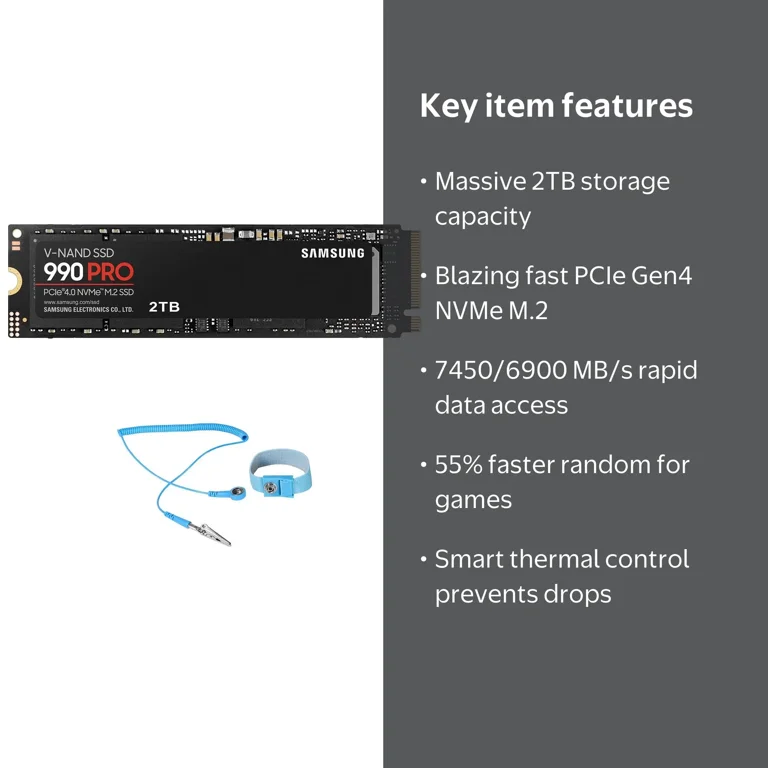 Samsung 990 PRO 2TB PCIe Gen4 NVMe M.2 SSD + Anti-Static Wrist