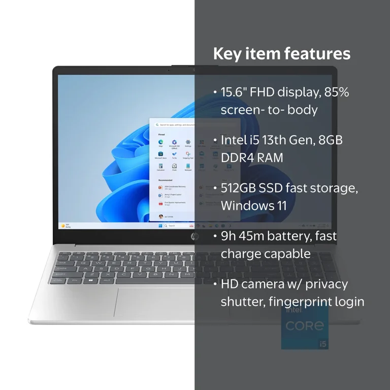 HP 15.6 inch Windows 11 Laptop Intel Core i5-1334U 8GB RAM 512GB