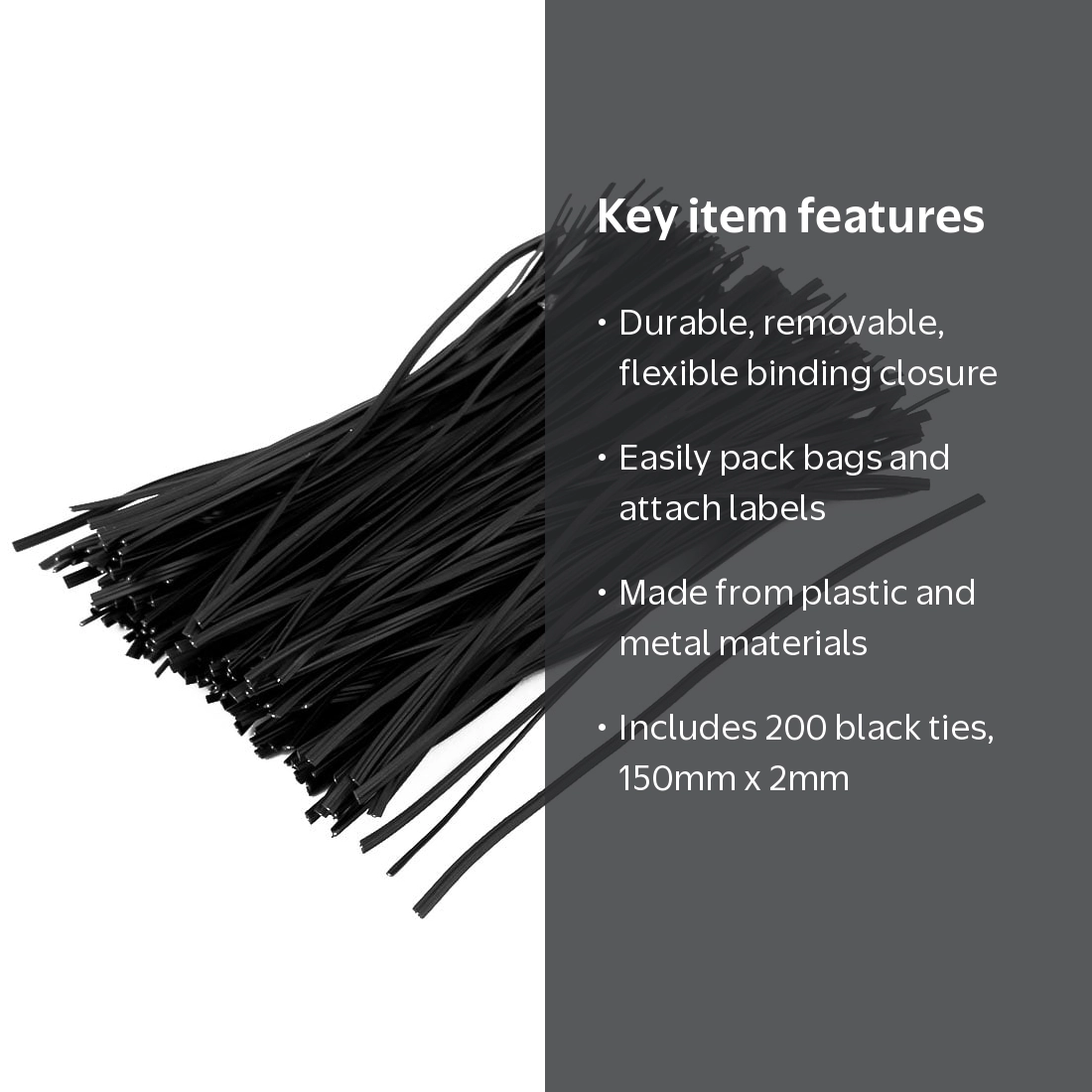 Plastic Coated Cord Packaging Closure Twist Tie Wire Black 150mm x