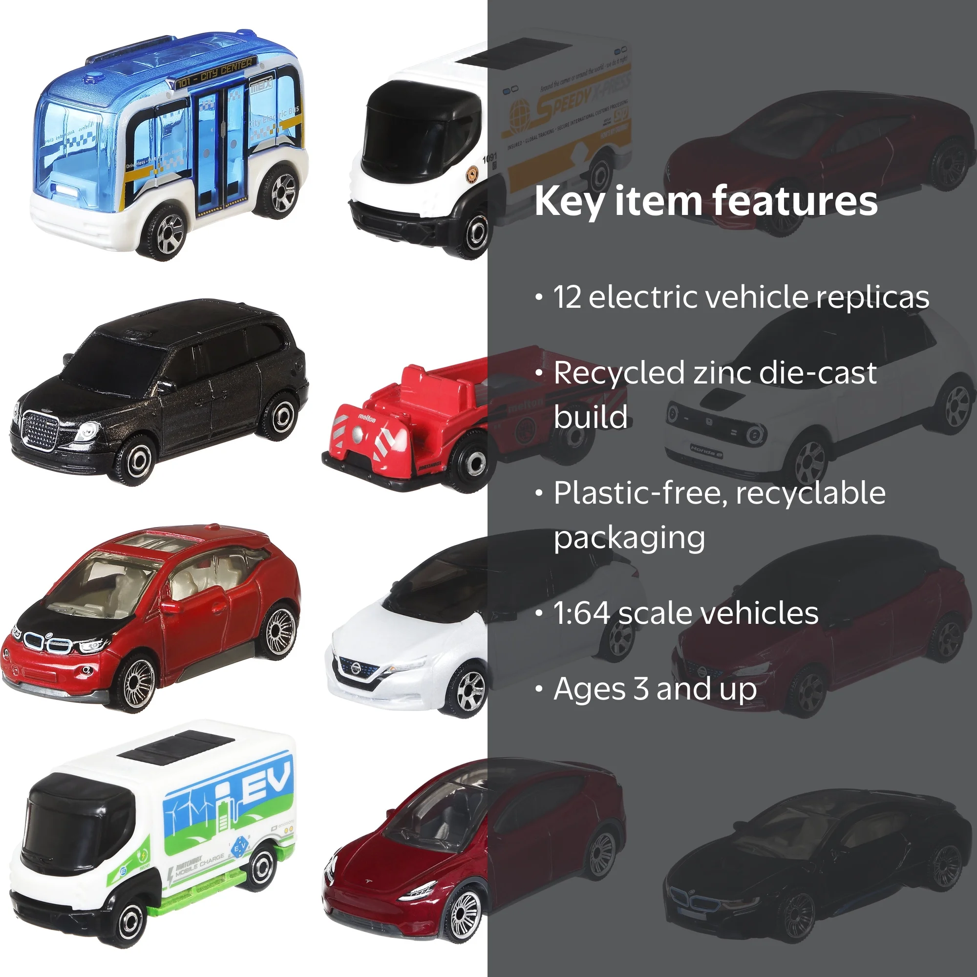 Matchbox MBX Electric Drivers, 12 1:64 Scale Toy Cars, Collectibl