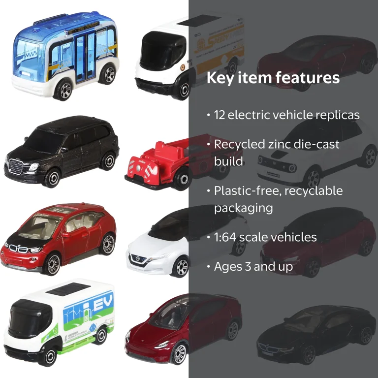 Matchbox MBX Electric Drivers, 12 1:64 Scale Toy Cars, Collectibl