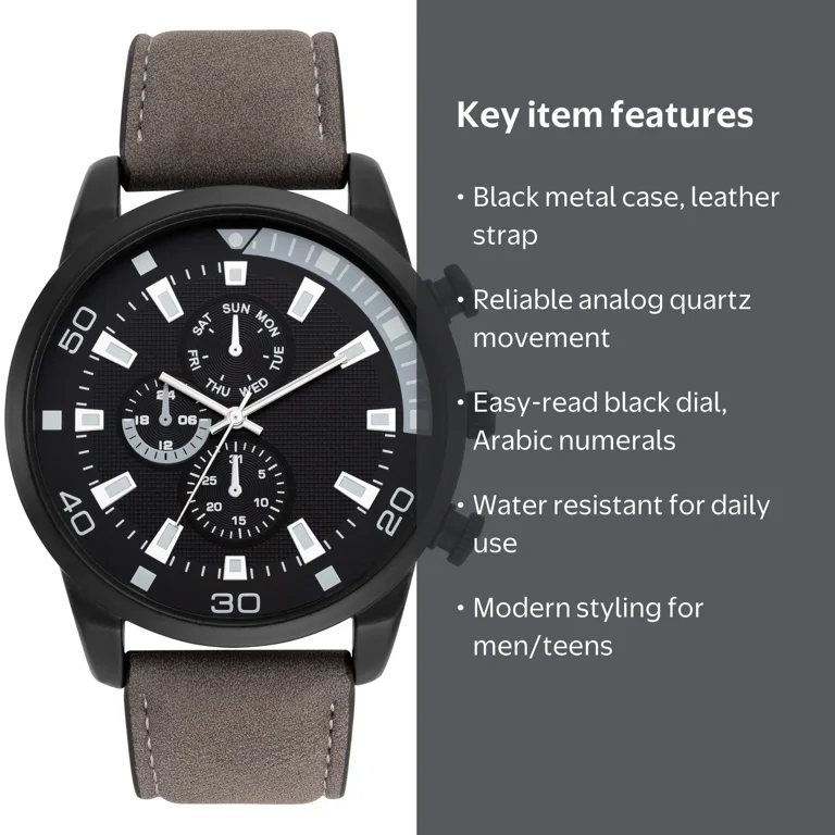 George Black Metal Men's Analog Watch with Leather Strap, Dial