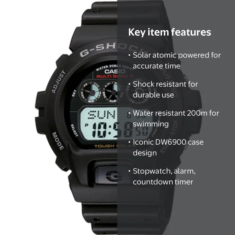 Casio G-Shock, Men's Tough Solar Atomic Watch, DW6900, Shock