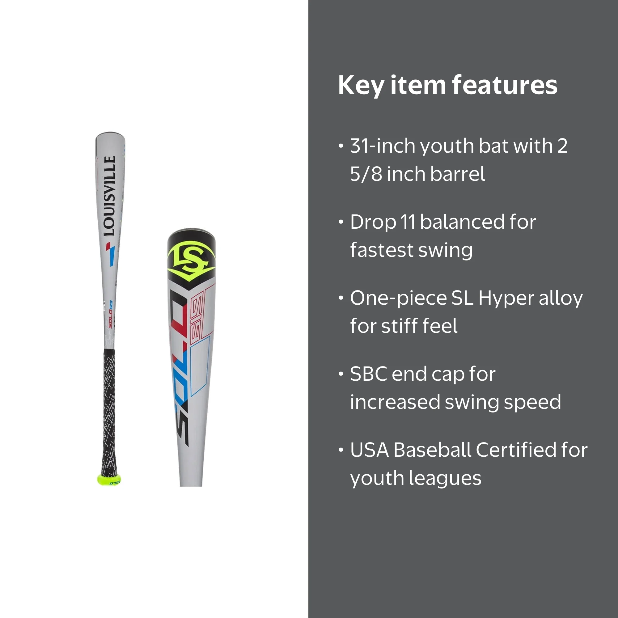 Louisville Slugger Solo 619 -11 USA Youth Baseball Bat, Little