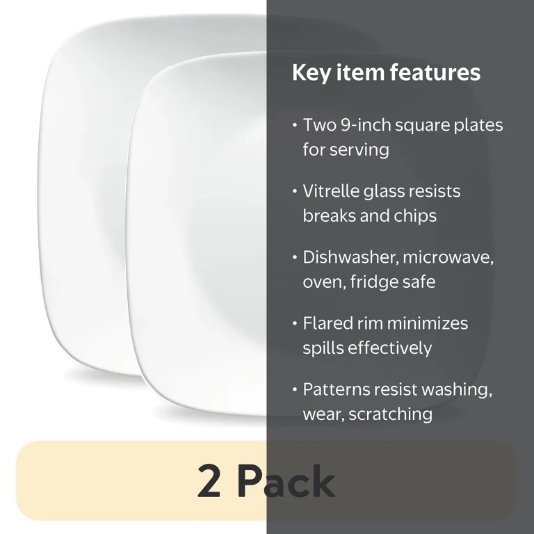 Corelle Pure White Square Luncheon Plate 9 Inch Lightweight
